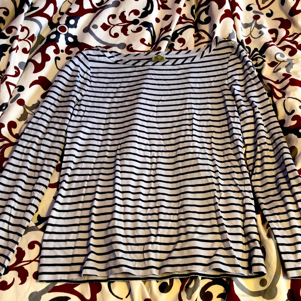 Black and White Striped Anne Klein Long Sleeved Tee
